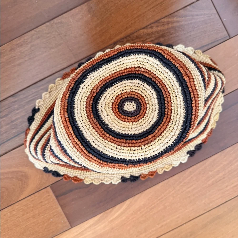 Doen Striped Crochet Sun Hat in Yellow, Brown, Black - Picture 4 of 6